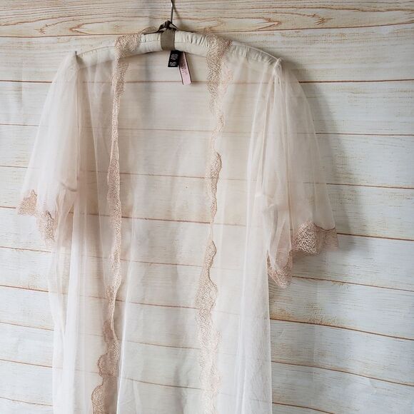 Victoria's Secret Sheer Mesh Eyelash Lace Trim Short Negligee Women's Size M/L - Picture 2 of 9